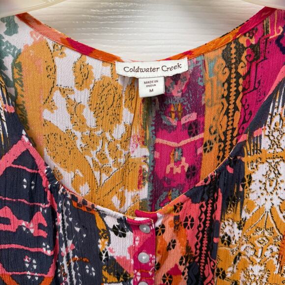 Coldwater Creek Boho Maxi Dress Ikat Patchwork Viscose M Pockets Button Closure - Picture 8 of 11